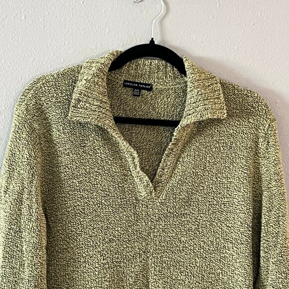 Carolyn Taylor Green Collared Knit Sweater Polo Pullover Size M Preppy Y2K - Picture 2 of 5